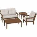 Polywood Vineyard Teak / Dune Burlap 4-Piece Deep Patio Set with Chair Settee and Newport Tables 633PWS52T145